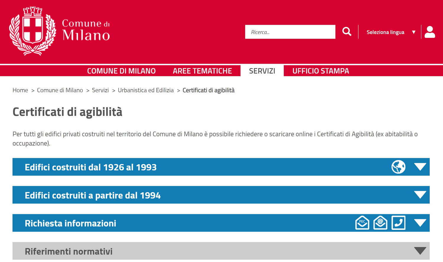 sito comune milano per certificati agibilità
