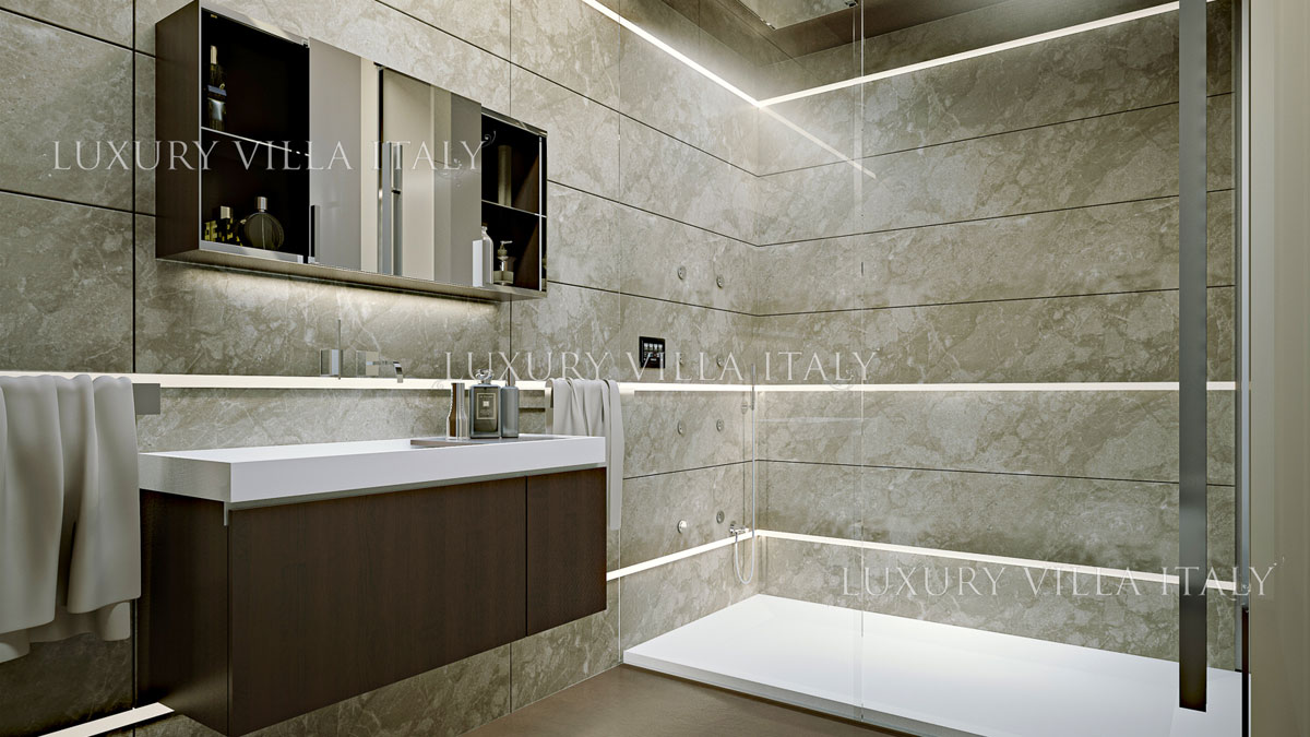 rendering 3d bagno con arredo moderno e classico