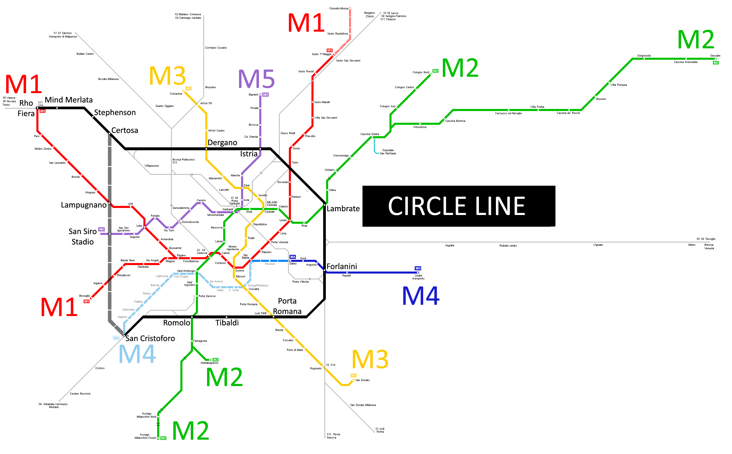 mappa stazioni metropolitana milanesee futura circle line
