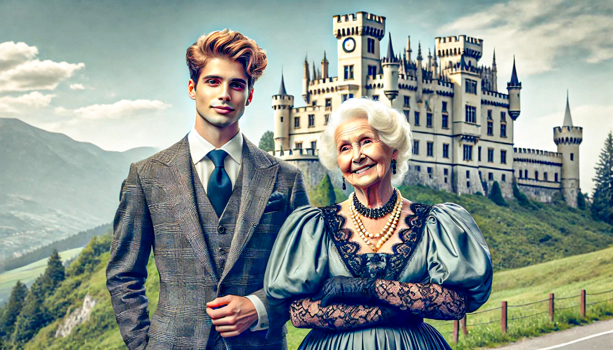 nonna con nipote davanti a castello